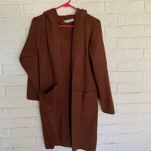 Brown Hooded Cardigan with Pockets